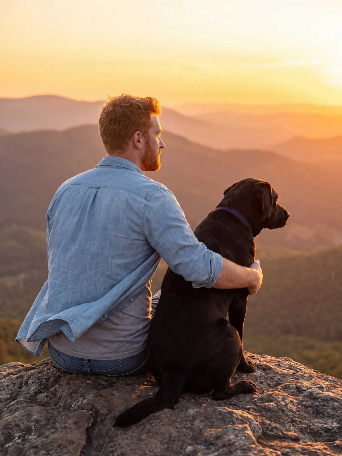 Ryan and Bear: the lookout. Two friends, one sunset.